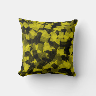 Yellow Black Cubism Abstract Pattern Throw Pillow