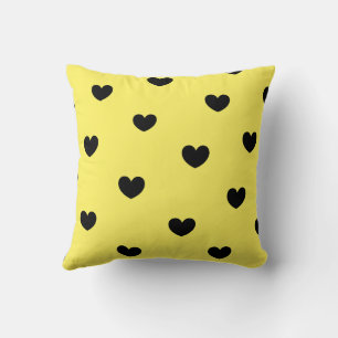 Yellow Black Cute Cozy Modern Romantic Chic Heart Throw Pillow