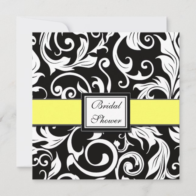 Yellow & Black Damask Bridal Shower Invitations (Front)