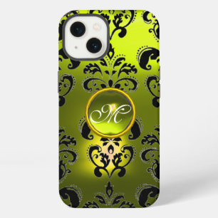 YELLOW BLACK DAMASK GEMSTONE MONOGRAM iPhone 13 CASE