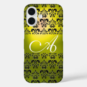 YELLOW BLACK DAMASK MONOGRAM iPhone 16 CASE