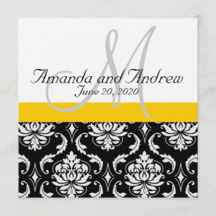 Yellow Black Damask Names Wedding Invitation