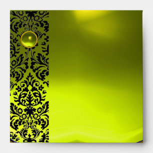 YELLOW BLACK DAMASK  Purple Amethyst ,Topaz Gold Envelope