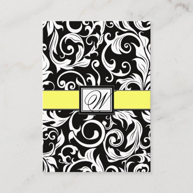 Yellow & Black Damask Wedding Reception Cards (Front)