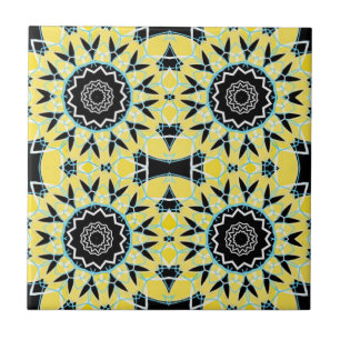 Yellow & Black Decorative Mosaic Geometric Pattern Tile