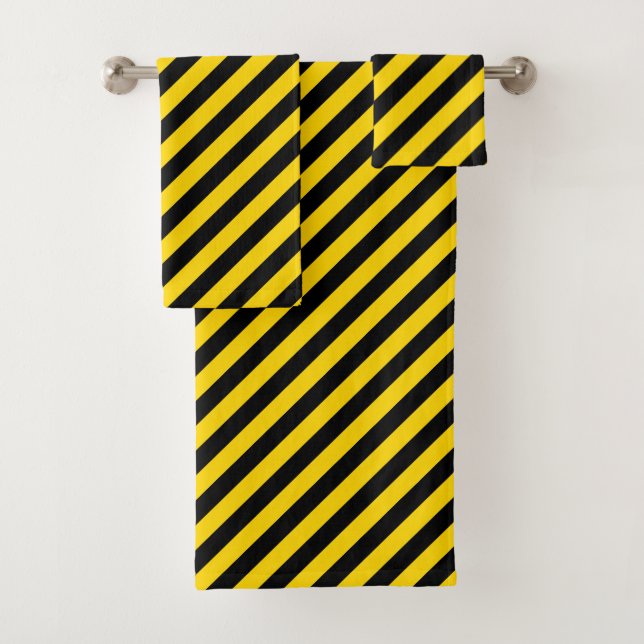 Yellow/Black Diagonal Stripes Bath Towel Set (Insitu)