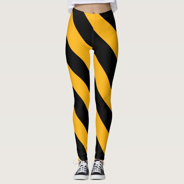 Yellow & Black Diagonal Stripes Leggings (Front)