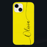 Yellow Black Elegant Calligraphy Script Name Case-Mate iPhone 14 Case<br><div class="desc">Yellow Black Elegant Calligraphy Script Custom Personalized Name iPhone 14 Smart Phone Cases features a modern and trendy simple and stylish design with your personalized name in elegant hand written calligraphy script typography on a yellow background. Designed by ©Evco Studio www.zazzle.com/store/evcostudio</div>