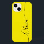 Yellow Black Elegant Calligraphy Script Name Case-Mate iPhone 14 Case<br><div class="desc">Yellow Black Elegant Calligraphy Script Custom Personalized Name iPhone 14 Smart Phone Cases features a modern and trendy simple and stylish design with your personalized name in elegant hand written calligraphy script typography on a yellow background. Designed by ©Evco Studio www.zazzle.com/store/evcostudio</div>
