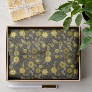 Yellow black elegant ditsy floral pattern tissue paper