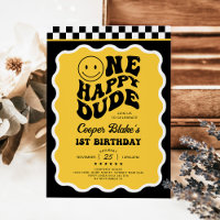 Yellow Black Emoji One Happy Dude Boy 1st Birthday