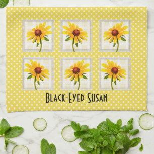 Yellow Black-eyed Susan Floral Photography Blocks Kitchen Towel