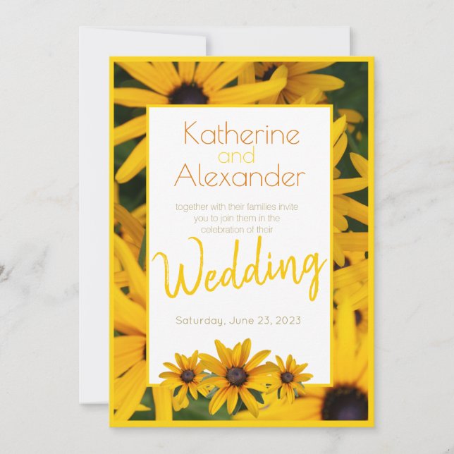 Yellow Black Eyed Susan Simple Wedding Invitation (Front)