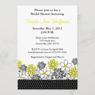 Yellow Black Floral Bridal Shower Invitation