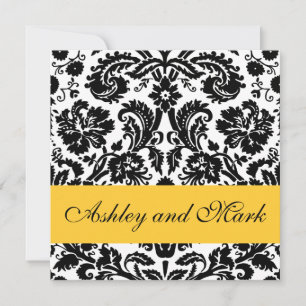 Yellow Black Floral Damask Wedding Invitations