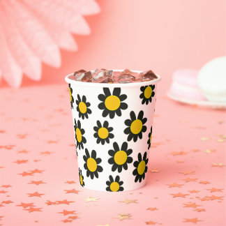 Yellow Black Flower Pattern Paper Cups