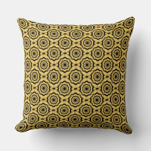 Yellow Black Flower Seamless Pattern Throw Pillow (Front)