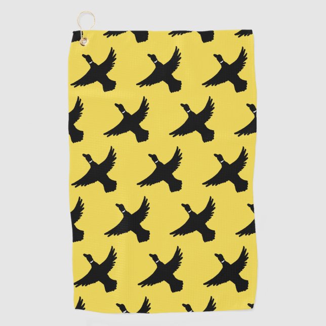Yellow Black Flying Ducks Golf Towel (Front)