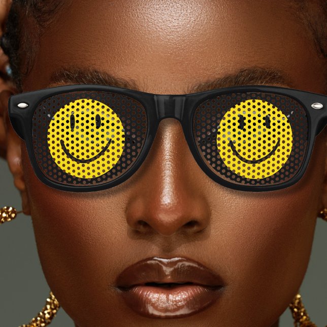 Yellow & Black Fun Happy Smiling Smile Face Retro Sunglasses (black and yellow smile face retro sunglasses)