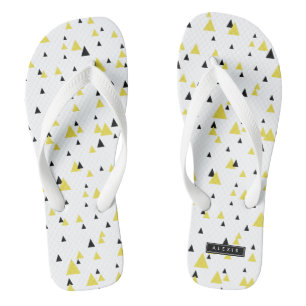 Yellow & Black Geometric Pattern Personalized Flip Flops