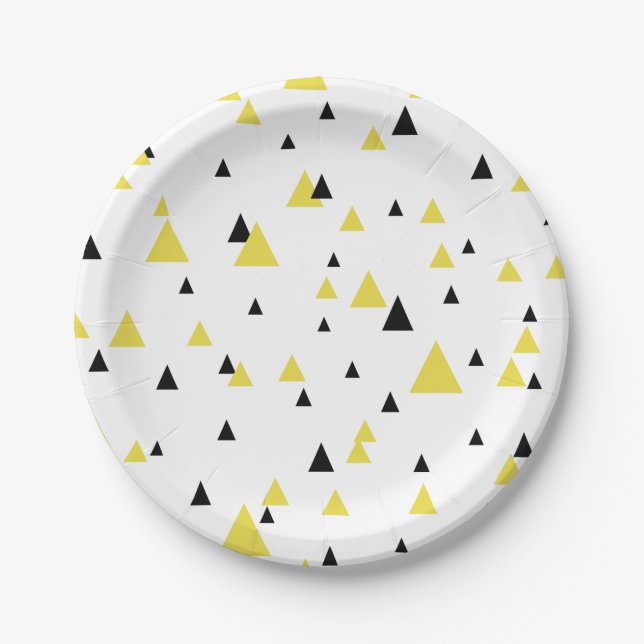 Yellow & Black Geometric Pattern Personalized Paper Plate (Front)