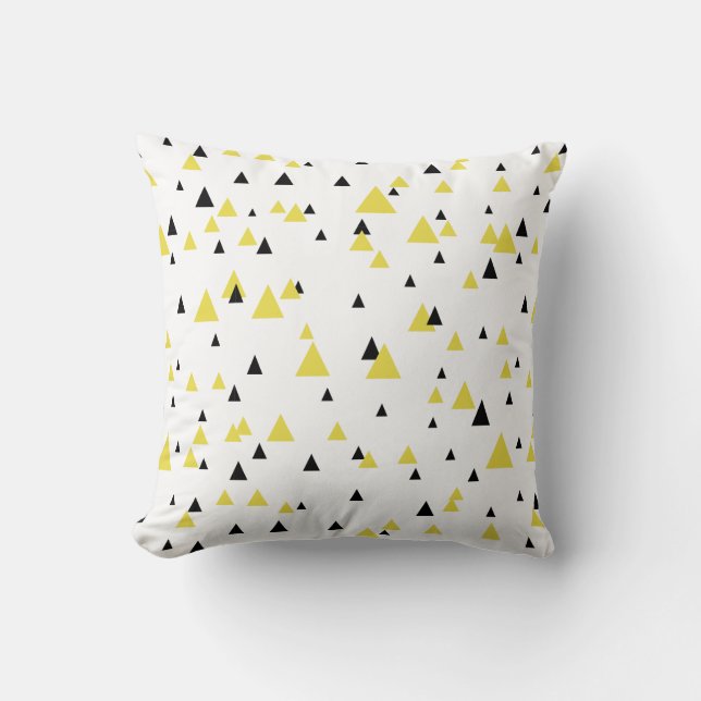 Yellow & Black Geometric Pattern Personalized Throw Pillow (Front)