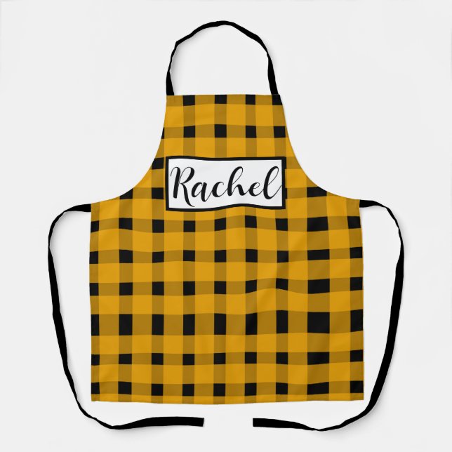 Yellow Black Gingham Personalized Apron (Front)