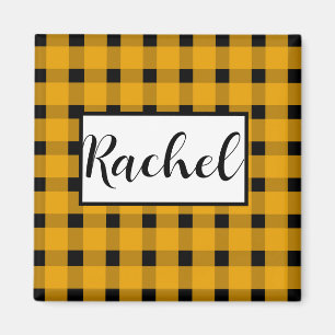 Yellow Black Gingham Personalized Magnet