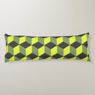 Yellow Black Grey Isometric Cube Pattern Body Pillow