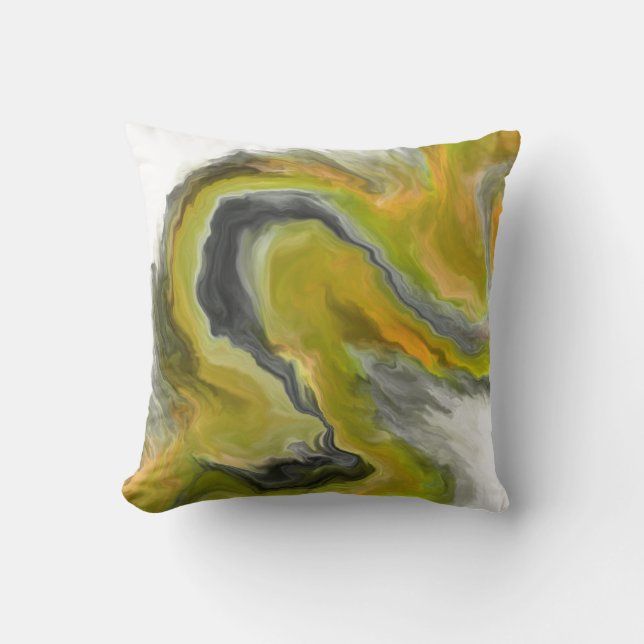 Yellow Black Grey Jewel Tone Fluid Art Painting Throw Pillow (Front)