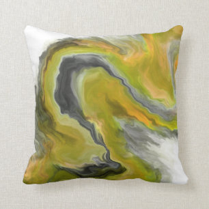 Yellow Black Grey Jewel Tone Fluid Art Painting Throw Pillow