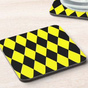 Yellow Black Harlequin Diamonds Checkers Design Coaster