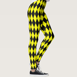 Yellow Black Harlequin Diamonds Checkers Design  Leggings