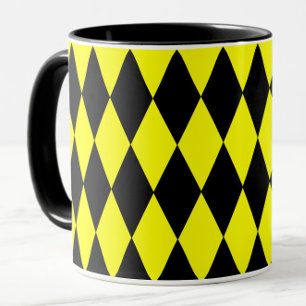 Yellow Black Harlequin Diamonds Checkers Design  Mug