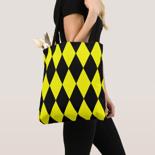 Yellow Black Harlequin Diamonds Checkers Design  Tote Bag