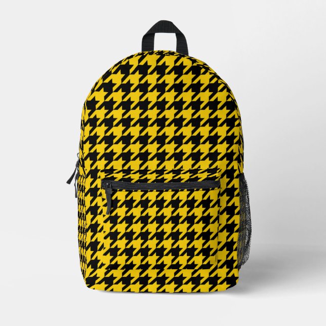 Yellow Black Houndstooth Check Printed Backpack (Front)