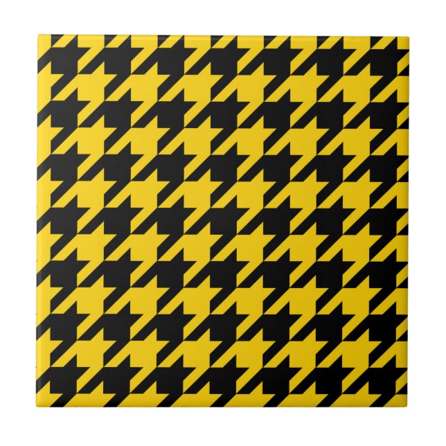 Yellow Black Houndstooth Check Tile (Front)