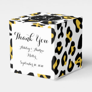 Yellow Black Leopard Animal Print with Monogram Favor Box