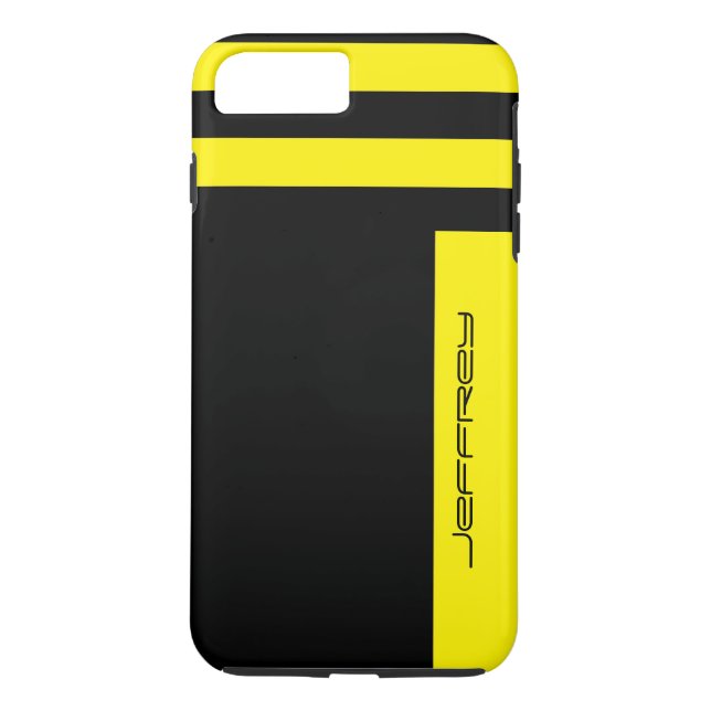 Yellow & Black Minimalist Stripe Custom Name Tough Case-Mate iPhone Case (Back)
