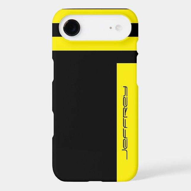 Yellow & Black Minimalist Stripe, Name,  Case-Mate iPhone Case (Back)
