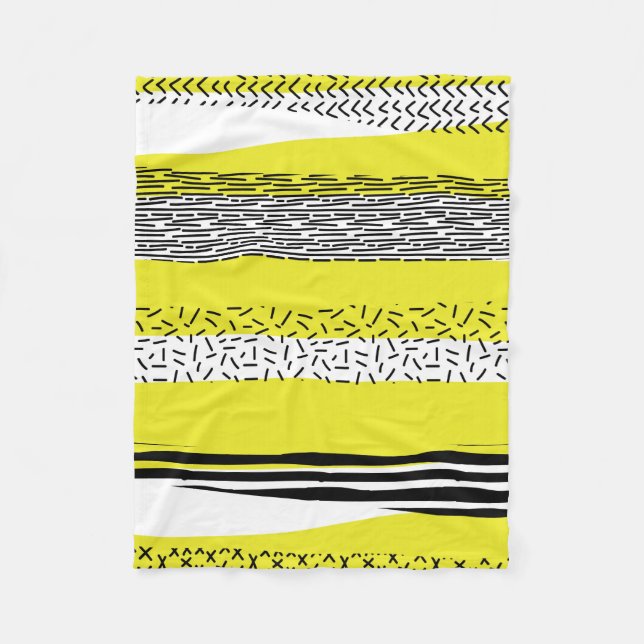 Yellow & Black Mix Geometric Pattern Fleece Blanket (Front)