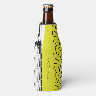Yellow & Black Mix Geometric Pattern Personalized Bottle Cooler