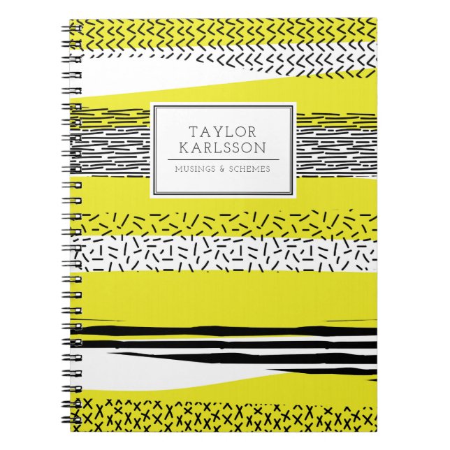 Yellow & Black Mix Geometric Pattern Personalized Notebook (Front)