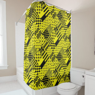 Yellow Black Mixed Patterns Patchwork Design 