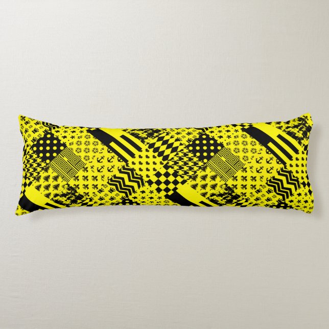 Yellow Black Mixed Patterns Patchwork Design  Body Pillow (Front)