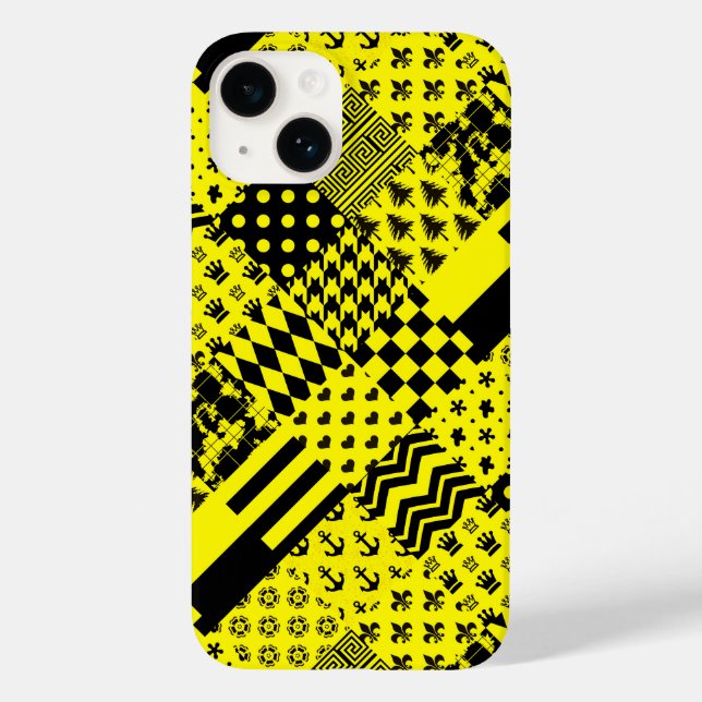 Yellow Black Mixed Patterns Patchwork Design  Case-Mate iPhone Case (Back)