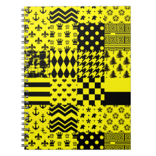 Yellow Black Mixed Patterns Patchwork Design Notebook