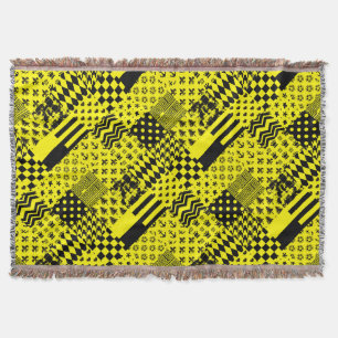Yellow Black Mixed Patterns Patchwork Design Throw Blanket
