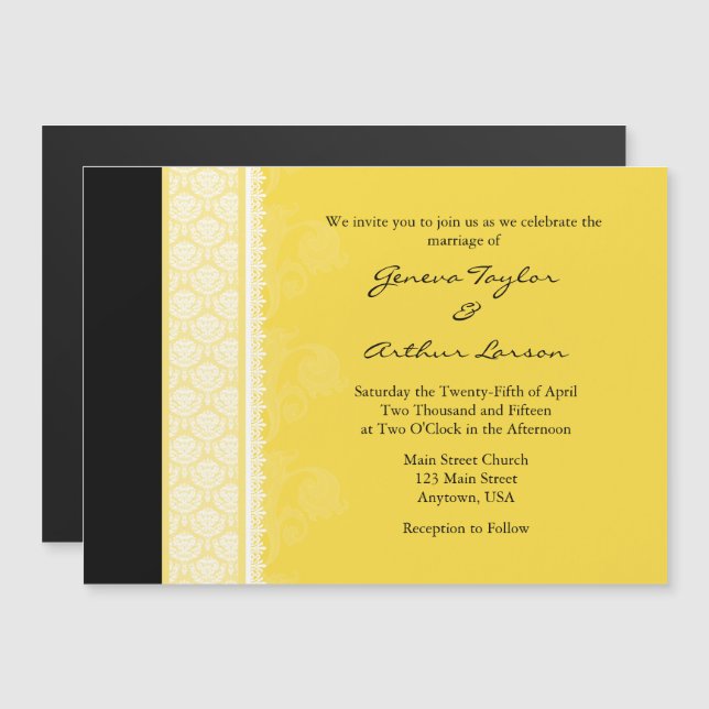 Yellow Black Modern Magnetic Wedding Invitation (Front/Back)