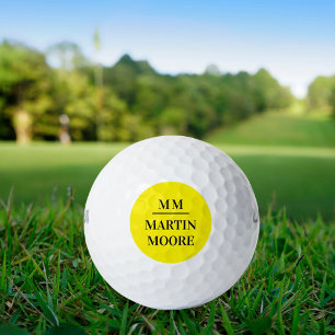 Yellow black monogram initials minimalist name golf balls
